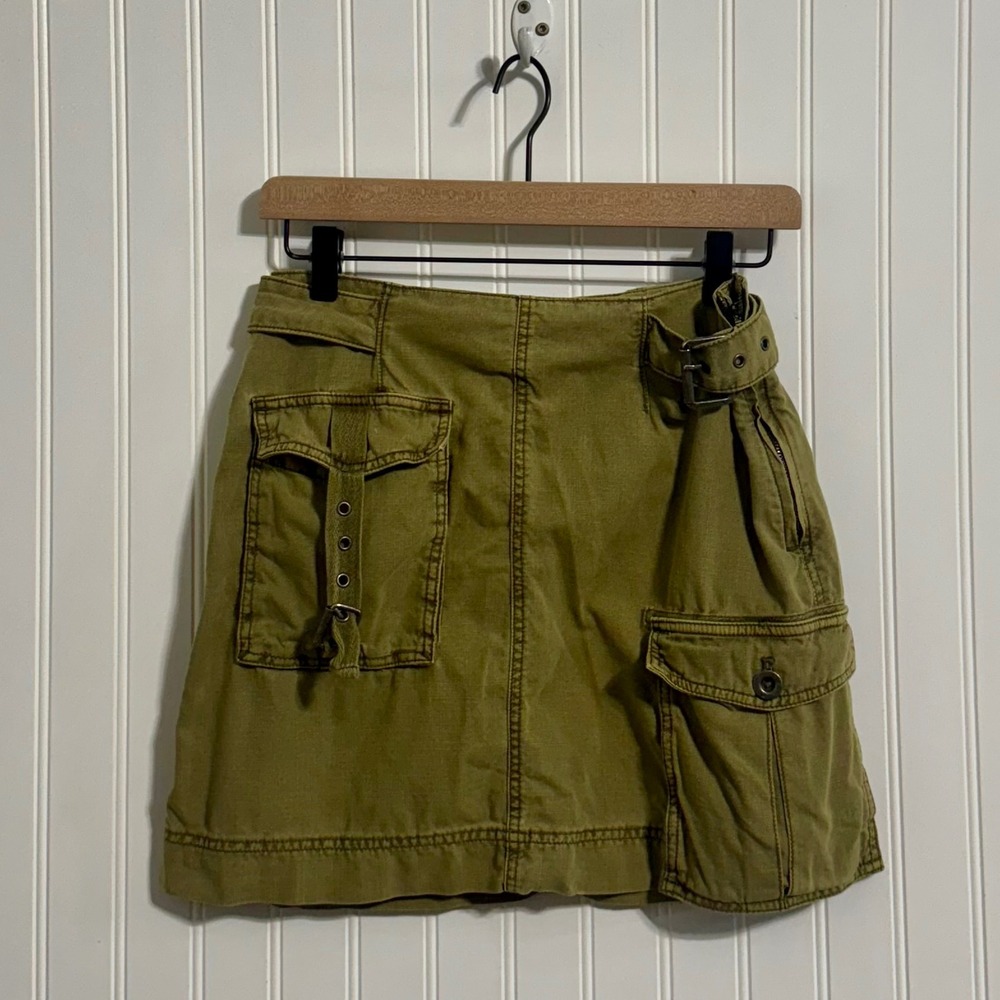 Y2K‎ Olive Green Cargo Mini Skirt Utility Belted Multi-Pocket US 2 UK 6 Gorpcore